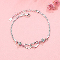 wholesale 925 Sterling Silver Heart Link Bracelet for Women, Student Lady Jewelry Accessories Birthday Gift-YG003/white diamond about 2.98 grams 925 silver