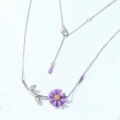 wholesale 925 Sterling Silver Japanese Light Luxury Purple Chrysanthemum Necklace for Women, New Autumn Edition with Dynamic Flying Flower Daisy Design-0-2