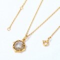 wholesale S925 silver plated with 9K gold, Japanese lightweight luxury natural labradorite rhombus geometric pendant women's minimalist style internet-famous necklace-0-1