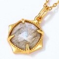 wholesale S925 silver plated with 9K gold, Japanese lightweight luxury natural labradorite rhombus geometric pendant women's minimalist style internet-famous necklace-0-3