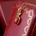 wholesale 925 silver-plated antique gold apple-shaped pendant with southern red agate inlay, featuring a minimalist and luxurious design, includes an appraisal certificate as a women's gift-0-6