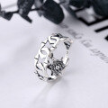 wholesale 925 Sterling Silver Adjustable Open Hexagram Crown Ring for Women, Ins Style Thai Silver Retro Unique Little Finger Small-0-0