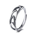 wholesale S925 Sterling Silver Korean-style Delicate Openwork Geometric Ring, Vintage Thai Silver Minimalist Stackable Women's Index Finger Ring-0-4