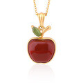 wholesale 925 silver-plated antique gold apple-shaped pendant with southern red agate inlay, featuring a minimalist and luxurious design, includes an appraisal certificate as a women's gift-0-4