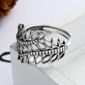 wholesale Metal: Sterling Silver Openwork Adjustable Wide Band Leaf Ring Women's Fashionable Personality Ins Trendy Vintage Chanel Style-0-2