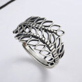 wholesale Metal: Sterling Silver Openwork Adjustable Wide Band Leaf Ring Women's Fashionable Personality Ins Trendy Vintage Chanel Style-0-0