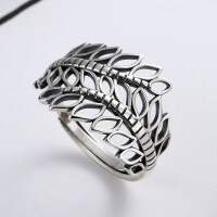 wholesale Metal: Sterling Silver Openwork Adjustable Wide Band Leaf Ring Women's Fashionable Personality Ins Trendy Vintage Chanel Style-YJ137/approx. 2.7g Adjustable opening