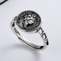 wholesale S925 Sterling Silver Minimalist Vintage European Style Round Queen Portrait Relief Ring, Versatile Trendy Index Finger Ring for Women-0-1