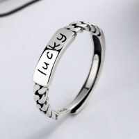 wholesale S925 Sterling Silver Lucky Good Luck Fashionable and Unique Ins Trendy Open-Ended Minimalist Ring-YJ143 (small) / about 1.9 grams &gt; opening adjustable