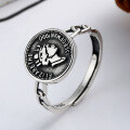 wholesale S925 Sterling Silver Minimalist Vintage European Style Round Queen Portrait Relief Ring, Versatile Trendy Index Finger Ring for Women-0-0