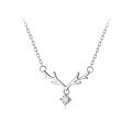 wholesale S925 Sterling Silver Women's Christmas Fresh and Delicate Polished Deer Antler Four-Claw Single Diamond Sweet Collarbone Necklace D6356-0-4