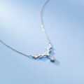 wholesale S925 Sterling Silver Women's Christmas Fresh and Delicate Polished Deer Antler Four-Claw Single Diamond Sweet Collarbone Necklace D6356-0-3