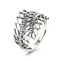 wholesale Metal: Sterling Silver Openwork Adjustable Wide Band Leaf Ring Women's Fashionable Personality Ins Trendy Vintage Chanel Style-0-4