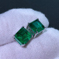 wholesale S925 Silver Simulated Synthetic Paraiba Earrings with Simulated Emerald for Women, Square-Cut Stud Earrings, Simple and Unique-0-1