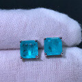 wholesale S925 Silver Simulated Synthetic Paraiba Earrings with Simulated Emerald for Women, Square-Cut Stud Earrings, Simple and Unique-0-2