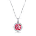 wholesale S925 Silver Women's New Round Pendant Necklace Wedding Pink Moissanite Gift Jewelry In Stock Wholesale-0-5