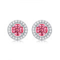 wholesale S925 Sterling Silver Pink Moissanite Round Stud Earrings with Diamond Accents, New Women's Ear Jewelry Gift, Ready to Ship Wholesale-0-4