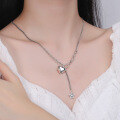 wholesale S925 Sterling Silver Overall Heart Necklace for Women, Ins Minimalist Style, Niche Design, Tassel Heart-shaped Collarbone Chain, Simple Jewelry-0-1