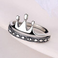 wholesale Silver design-inspired small niche crown ring for women, fashionable and unique, non-tarnish, index finger or pinky ring, open-adjustable, minimalist-0-0