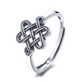 wholesale S925 Sterling Silver Chinese Knot Ring for Women, Fashion Minimalist Creative Peace Knot Adjustable Ring-0-4