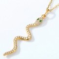 wholesale S925 gold-plated pure silver inlaid with nano green zircon pendant featuring a python design, cross-border trade style zodiac snake necklace for the year of birth-0-2