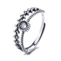 wholesale S925 Sterling Silver Korean Japanese Minimalist Versatile Vintage Antique Finish Zircon Energy Ring Adjustable Opening Fashion Statement Wholesale-0-4