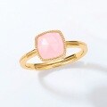 wholesale S925 silver gold-plated Japanese light luxury synthetic pink crystal square geometric hollow-out ring, simple peach candy color-0-2