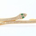 wholesale S925 Silver Plated 9K Gold European Style Fashion Nano Green Zircon Zodiac Snake Open Bangle Wholesale Snake Bracelet Accessories-0-2