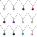 wholesale S925 Sterling Silver Jewelry, Zodiac Birthstone Round Cubic Zirconia Pendant Necklace, Cross-border Best-seller Direct from Manufacturer-0-0