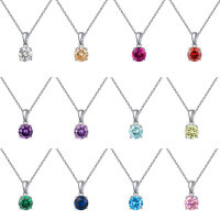 wholesale S925 Sterling Silver Jewelry, Zodiac Birthstone Round Cubic Zirconia Pendant Necklace, Cross-border Best-seller Direct from Manufacturer-January: Pomegranate Red