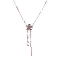 wholesale 925 Sterling Silver Glitter Flower Necklace for Women, Korean Style, Temperament, Ins Internet Celebrity Design, Niche Luxury, Forest Style Tassel Chain-YD034/Rose gold about 2.6g 925 silver
