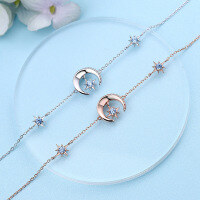 wholesale Pure Silver Moon Meteor Bracelet for Women, Personalized Fashion Jewelry, Ins Niche Design, Birthday Gift for Best Friend or Girlfriend-YG009/Rose Gold About 2.5g 925 Silver