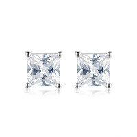 wholesale S925 Sterling Silver Cloud-Pull Earrings, Princess Cut Cubic Zirconia Studs, Eight Hearts and Eight Arrows Cutting, Korean Style Banquet Elegance-3*3M white zircon 925 silver