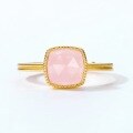 wholesale S925 silver gold-plated Japanese light luxury synthetic pink crystal square geometric hollow-out ring, simple peach candy color-0-1