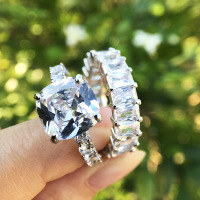 wholesale 925 Silver Eternity Emerald Cut Women's Wedding Ring Cross-border Europe and America-R094 Secondary Ring No. 10