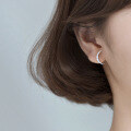wholesale S925 silver asymmetric crescent ear stud with minimalist chain and starry short design for girls G7347-0-2
