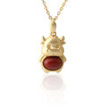 wholesale 925 Silver Gold-Plated with Earthen Red Agate Inlay, Chinese Zodiac Ox Year Link Pendant Necklace with Certificate-0-4