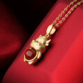 wholesale 925 Silver Gold-Plated with Earthen Red Agate Inlay, Chinese Zodiac Ox Year Link Pendant Necklace with Certificate-0-1