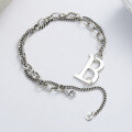 wholesale Pure Silver Japan bB Letter Double Layer Chain Bracelet for Women, Design Streetwear Brand Exaggerated Retro European and American Trendy Paris Accessories-0-1
