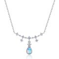 wholesale 925 Silver Metal Material Japanese Korean Light Luxury Synthetic Opal Water Drop Geometric Forest Women Small Necklace Wholesale Necklace Jewelry-0-4