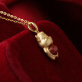 wholesale 925 Silver Gold-Plated with Earthen Red Agate Inlay, Chinese Zodiac Ox Year Link Pendant Necklace with Certificate-0-3