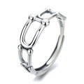 wholesale 925 silver horseshoe ring with influencer blogger style, small Chanel-inspired round buckle, minimalist casual U-shaped open ring for women-0-4