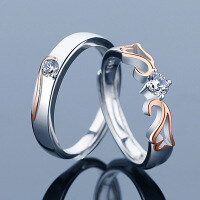 wholesale S925 Sterling Silver "Always With You" Two-Tone Adjustable Couple Rings for Him and Her, Birthday Valentine's Day Gift Jewelry-S925 Sterling Silver Ring Open Ring for Women