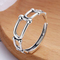 wholesale 925 silver horseshoe ring with influencer blogger style, small Chanel-inspired round buckle, minimalist casual U-shaped open ring for women-0-0