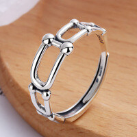 wholesale 925 silver horseshoe ring with influencer blogger style, small Chanel-inspired round buckle, minimalist casual U-shaped open ring for women-YJ165/approx. 2.12g>Adjustable opening