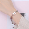 wholesale Pure Silver Japan bB Letter Double Layer Chain Bracelet for Women, Design Streetwear Brand Exaggerated Retro European and American Trendy Paris Accessories-0-2
