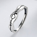 wholesale S925 Sterling Silver EKG Heartbeat Creative Fashion Personalized Design Light Luxury Minimalist Commemorative Gift Adjustable Ring-0-0