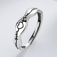 wholesale S925 Sterling Silver EKG Heartbeat Creative Fashion Personalized Design Light Luxury Minimalist Commemorative Gift Adjustable Ring-YJ168/approx. 2.1g Adjustable opening