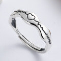 wholesale S925 Sterling Silver EKG Heartbeat Creative Fashion Personalized Design Light Luxury Minimalist Commemorative Gift Adjustable Ring-0-3