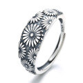 wholesale S925 silver chic women's fashion trendy vintage oxidized Thai silver daisy open ring silver jewelry-0-4